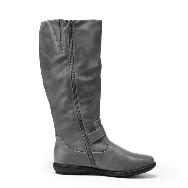 Wide Calf  Knee High Faux Fur Boots - WIDE CALF GREY - 3